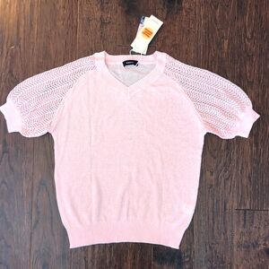 Pink Knit Sweater Blouse w cut-out sleeves